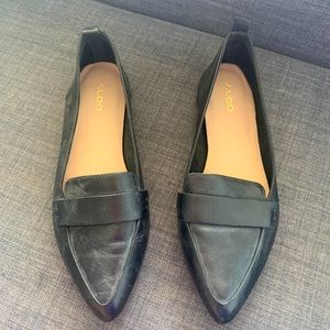 Aldo black leather pointed loafers
